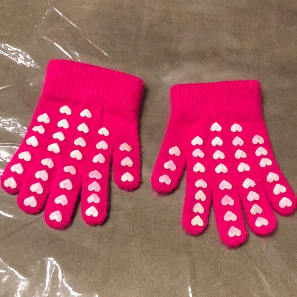 Hot Pink Heart Angora Gloves